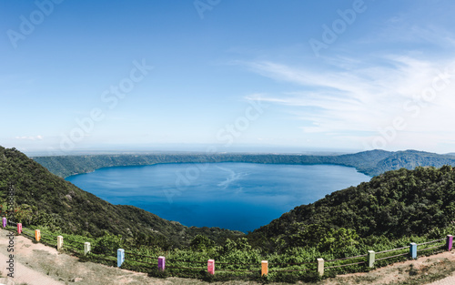 Blue water of the Laguna de Apoyo  a large lake in a crater near Masaya  Nicaragua