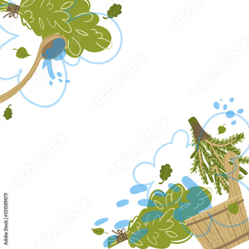 Frame with attributes and detals for sauna bath. Vector illustration.