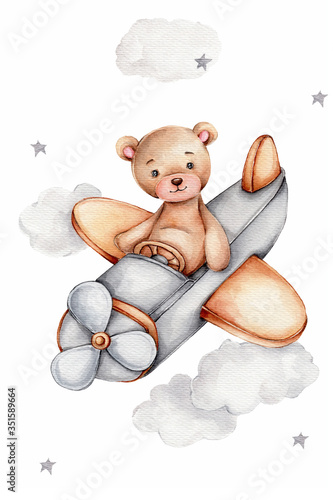 Naklejka zwierzę dzieci niedźwiedź samolot