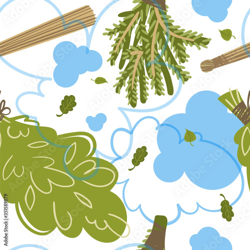 Seamless pattern with attributes and detals for sauna bath. Vector illustration.