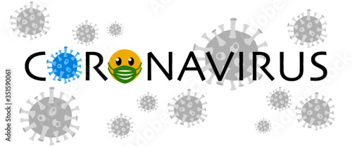 Coronavirus, Virus, blau, Smiley mit Mundschutz, grün, Virushintergrund grau