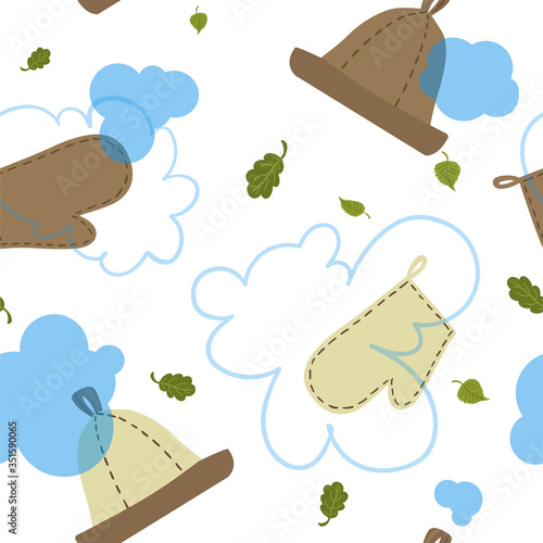 Seamless pattern with attributes and detals for sauna bath. Vector illustration.