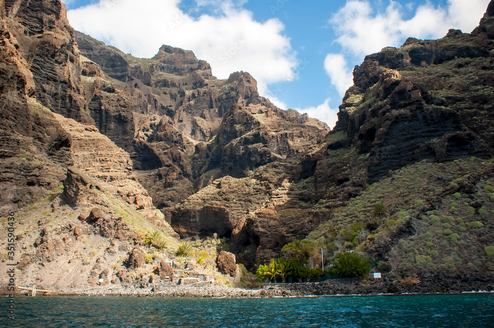 View of the Masca gorge from the ocean. The end of the trail along the Masca gorge.