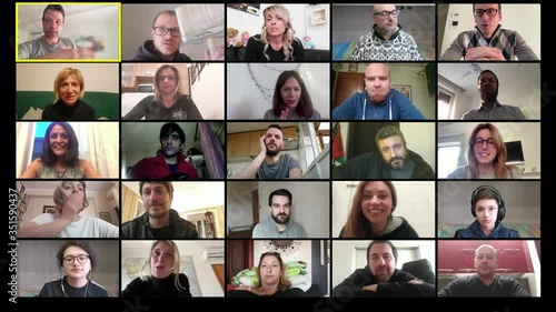 a group of friends different for age chatting in video call