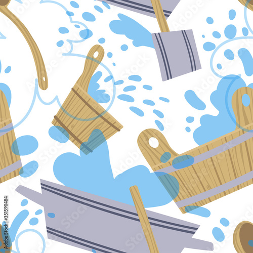 Seamless pattern with attributes and detals for sauna bath. Vector illustration.