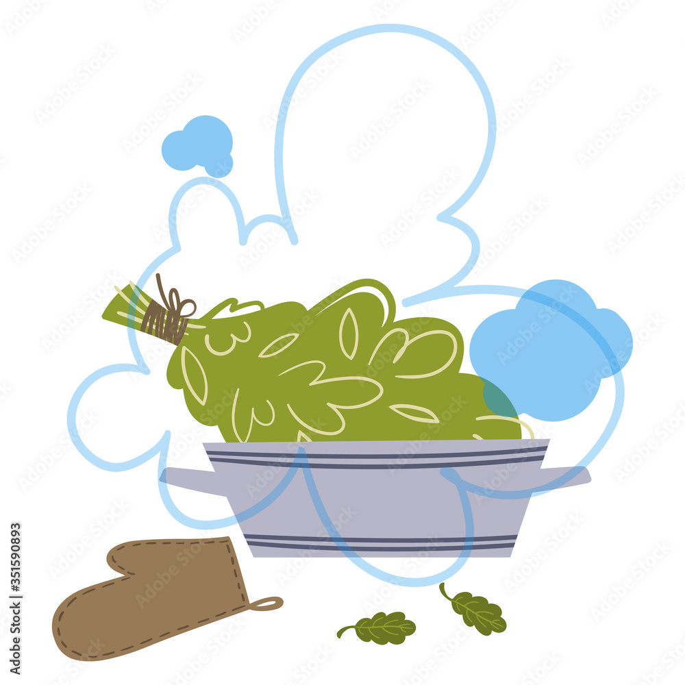 Fototapeta premium Picture with attributes and details for sauna bath. Vector illustration.