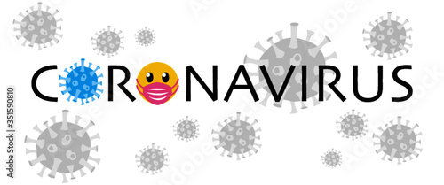 Coronavirus, Virus, blau, Smiley mit Mundschutz, rosa, Virushintergrund grau