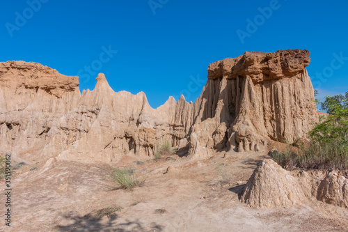 soil textures eroded sandstone pillars, columns and cliffs,Sao Din Na Noi, Nan Province,Thailand 