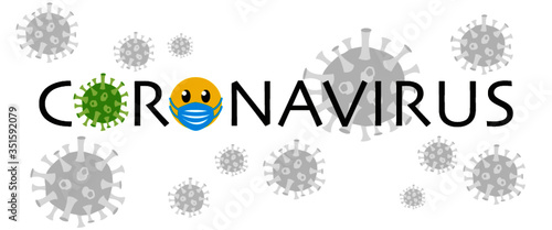 Coronavirus, Virus, grün, Smiley mit Mundschutz, blau, Virushintergrund grau
