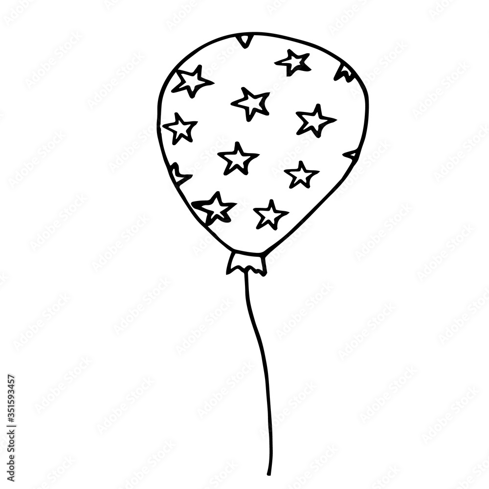 balloon with stars pattern hand drawn in doodle style. vector scandinavian monochrome minimalism. single element for card, poster, sticker, invitation holiday festive decor