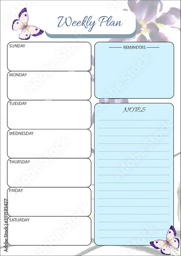 Printable weekly planner vector design.	
