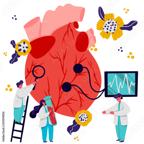 Human Heart. Cardiology concept. Doctors. Cardiology diagnostics. Cartoon Doctor People Vector Illustration.