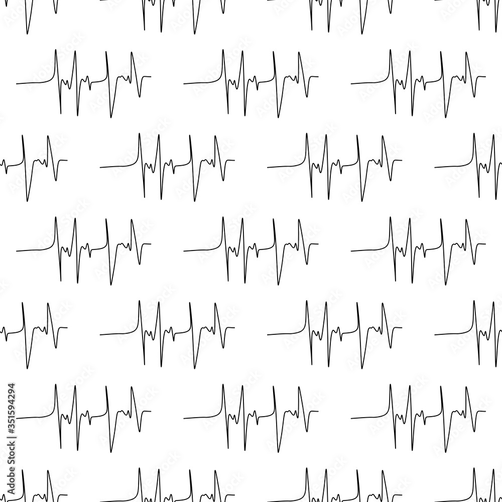 Seamless pattern made from the electrocardiograms. Isolated on white background. Vector stock illustration.