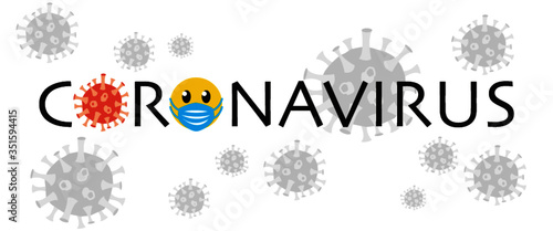 Coronavirus, Virus, rot, Smiley mit Mundschutz, blau, Virushintergrund grau