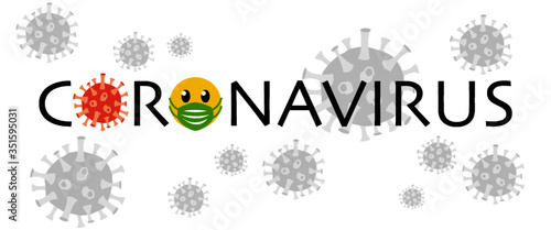 Coronavirus, Virus, rot, Smiley mit Mundschutz, grün, Virushintergrund grau