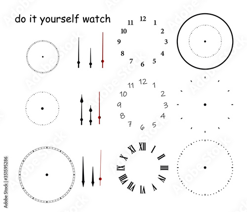 Blank clock face with hour, minute and second hands isolated on white background. Just set your own time