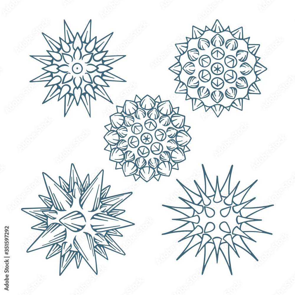 Virus and bacteria abstract hand drawn vector illustration. Microorganisms sketch graphics set isolated on white background. Virus and bacteria abstract hand drawn vector illustration. Microorganisms sketch graphics set isolated on white background.