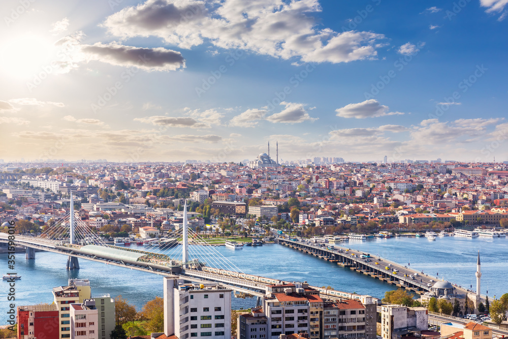 Istanbul bridges over the Golden Horn, Bosporus, Turkey