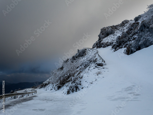 Carretera del Angliru cortada por una gran nevada. photo