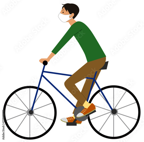 マスクをして自転車に乗る男性ベクター
