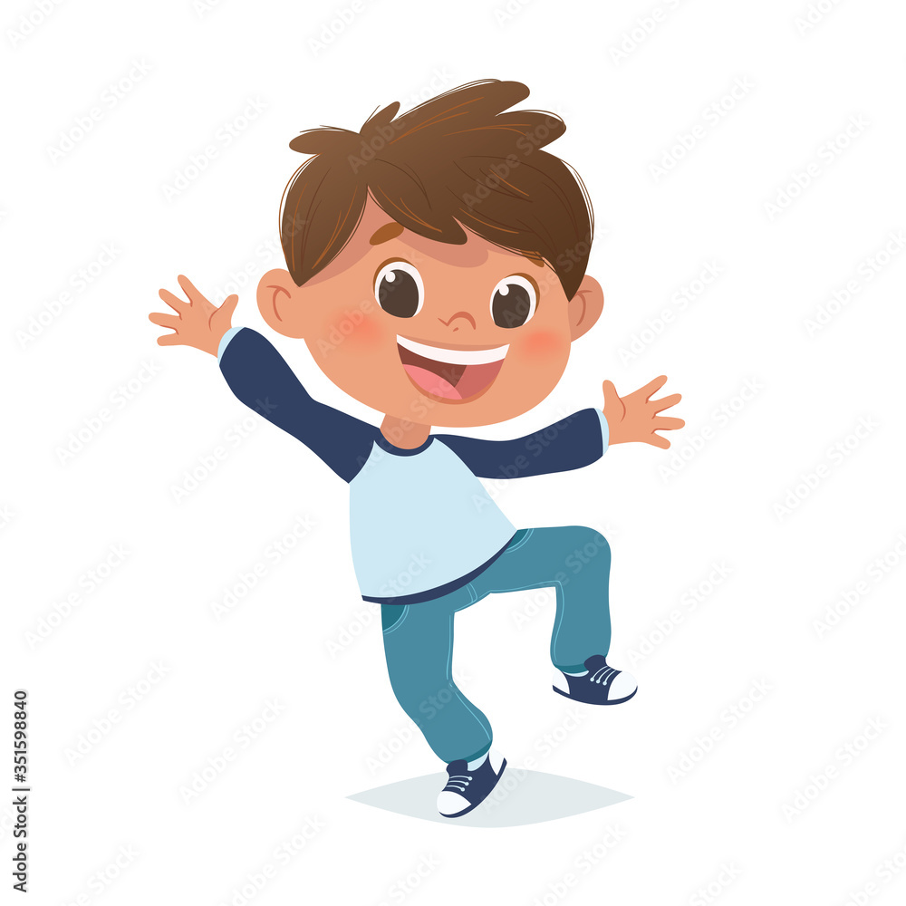 Vector mexican boy jumping and laughing. Cartoon character design, isolated on white background.