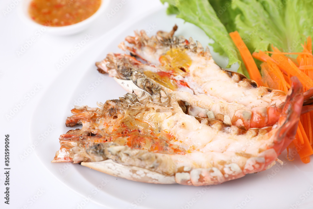 Grilled prawn isolated in white background