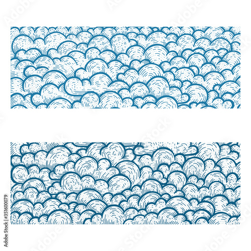 Clouds. Hand drawn clouds vintage style vector illustration. Cloudy sky engraving style sketch drawing. Part of set.
