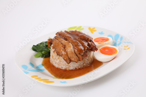 stewed pork leg with rice local Thai food street food isolated in white background
