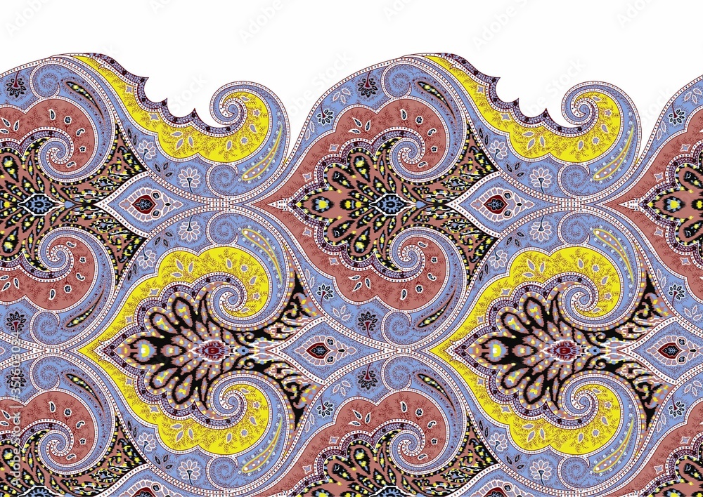 Paisley wallpaper. Indonesian batik. Bright classic indian fabric