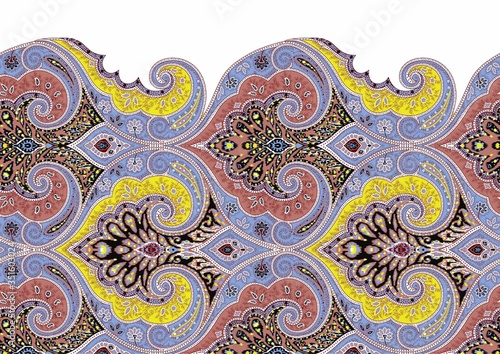 Paisley wallpaper. Indonesian batik. Bright classic indian fabric. Paisley wallpaper. Ethnic background with paisley and stylized flowers. For textile, cover, wrapping paper, fabric