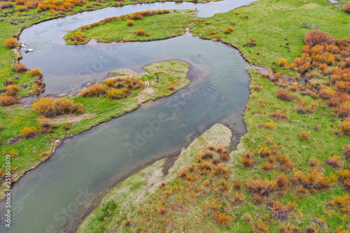 A 4k High resolution aerial view of a western trout stream in Wyoming.