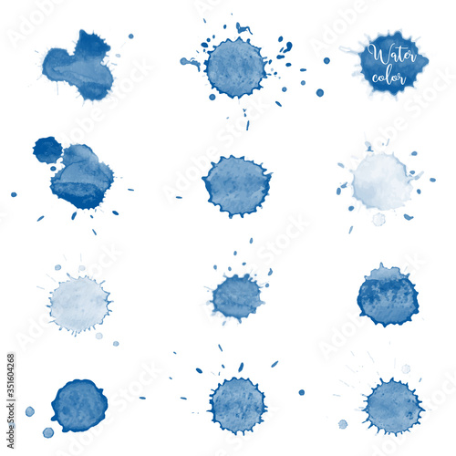 Blue splashing watercolor blot brush set