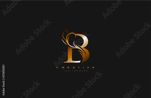 B Linked Artistic Gradient Gold Flourish Swoosh Shape Logotype photo