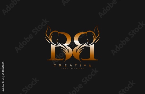 BB Linked Artistic Gradient Gold Flourish Swoosh Shape Logotype