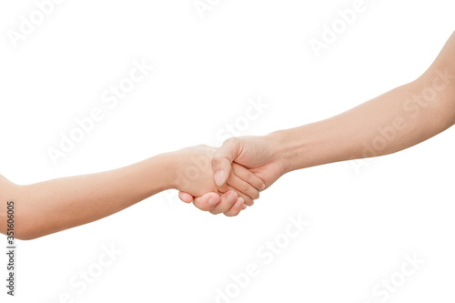 Friendly handshake father and child isolated on white background. love and family concept.