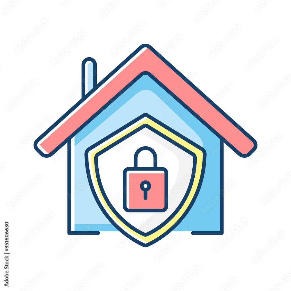 Smart home security system RGB color icon. Modern house alarm. Building electronic lock. Burglary protection digital technology. Isolated vector illustration Smart home security system RGB color icon. Modern house alarm. Building electronic lock. Burglary protection digital technology. Isolated vector illustration