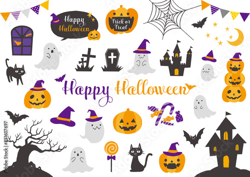 ハロウィンの手描き素材セット