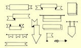 Vector set of hand drawn sketch ribbons, flags and arrows