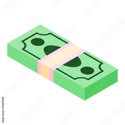Big money concept. Stacked pile of hundred us dollar cash. Vector isometric illustration. American dollars, pack, packet. Packed dollars money. Dollars money isometric perspective design elements.