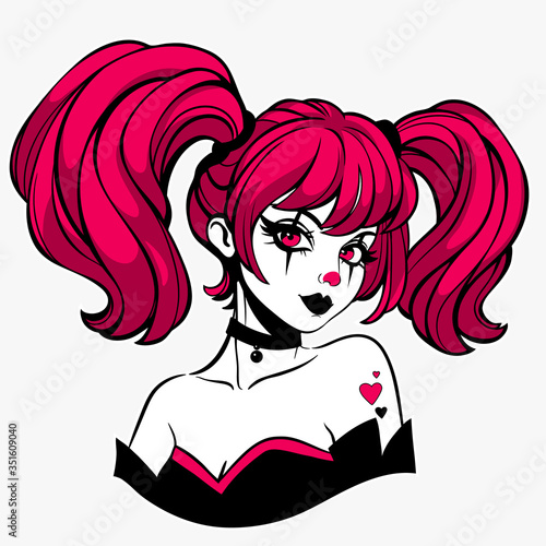cute girl with ponytails and clown makeup