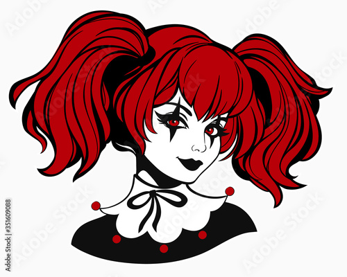 cute girl with ponytails and clown makeup
