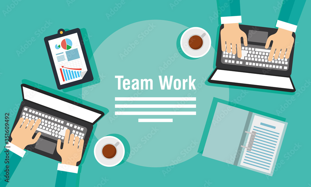 teamwork banners with laptops and icons teamwork banners with laptops and icons