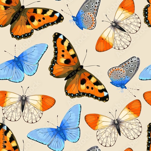 Vector pattern with high detailed vivid butterfly