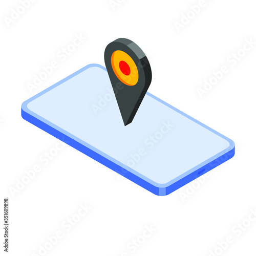 Location isometric symbol. Isometric vector illustration of smartphone with Pin icon. Global Positioning System concept design element in flat style.