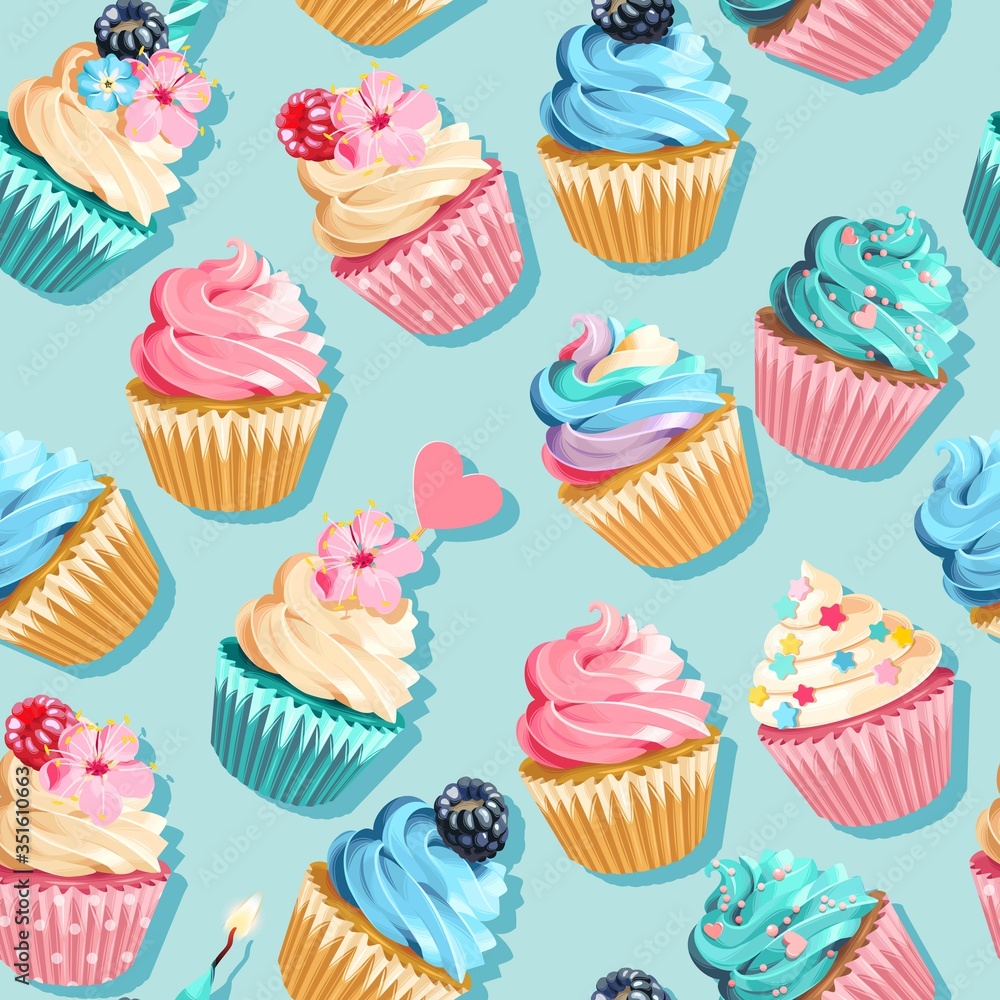 Vector seamless pink and blue cupcake pattern Vector seamless pink and blue cupcake pattern