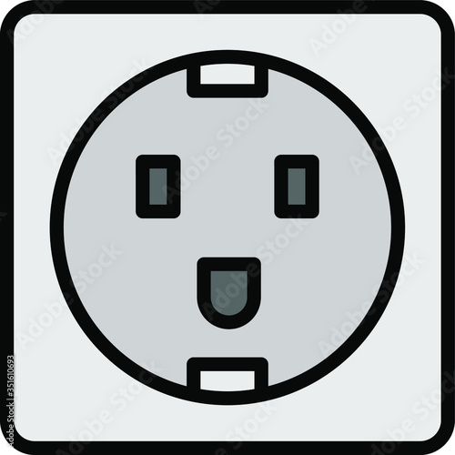 Plug In Female Socket Vector Color Icon Design, Wallmounted Household 220 AC Board on white background, Electric Power Plate Concept, 