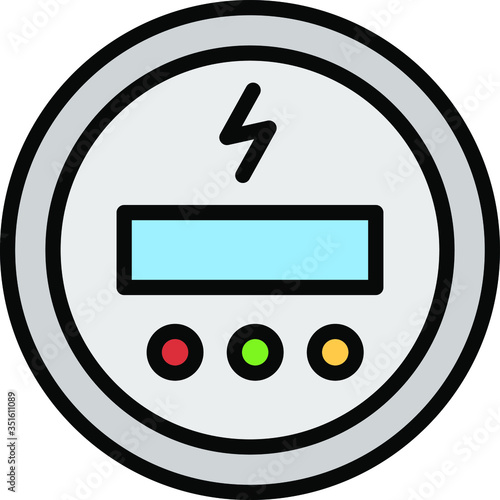 Front View Energy Consumption Measurement Device Vector Color Icon design, Analog Kilowatt hour electric meter concept, Digital power supply meter on white background, 