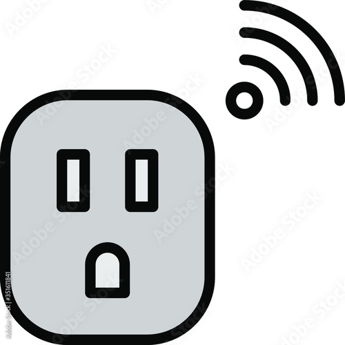 WiFi Electric Plug  Self closing door Female Socket on White background, Home Office Automation Fireproof material Equipment Vector color Icon Design, Wallmounted Smart Power Socket Concept, 