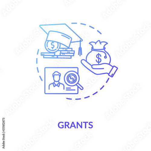 Grants concept icon. Higher education programs. Annual and monthly tuition fee. Academic degree idea thin line illustration. Vector isolated outline RGB color drawing