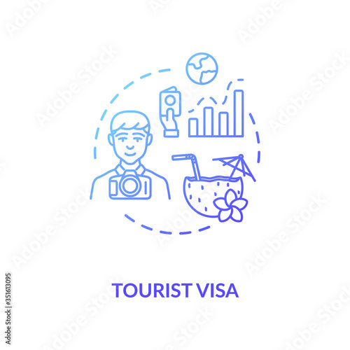 Tourist visa concept icon. Abroad vacation. Travel document application. Summer holiday planning idea thin line illustration. Vector isolated outline RGB color drawing